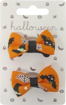 Haarelastiekjes miniring Oranje Strik met Halloween Motief - Zwart - 2 stuks