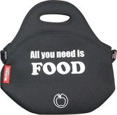 Neopreen lunch bag 30x30x17cm zwart alles wat je nodig hebt is eten