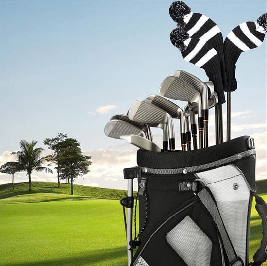 Golf club covers voor driver en wood set van 3 - driver - houten 3 - houten 5 - zwart met wit - sok - gebreid - beschermhoes - XD-Xtreme - Golffmaniac