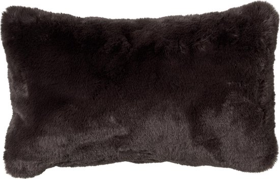 Dutch Decor ZAYA - Kussenhoes 30x50 cm - bontlook - effen kleur - Raven - zwart - met rits