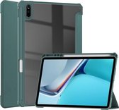 Voor Huawei MatePad 11 2021 Drievoudige transparante TPU Horizontale flip-lederen hoes met pensleuf en drievoudige houder & slaap- / wekfunctie (donkergroen)