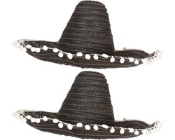 2x stuks zwarte sombrero/Mexicaanse hoed 45 cm - Mexico thema verkleedkleding voor volwassenen