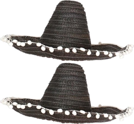 2x stuks zwarte sombrero/Mexicaanse hoed 45 cm - Mexico thema verkleedkleding voor volwassenen