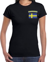 Sweden t-shirt met vlag zwart op borst voor dames - Zweden landen shirt - supporter kleding L