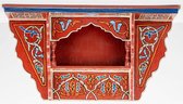 Vintage houten wandrek – kleurrijke handgeschilderde muurdecoratie – originele Marokkaanse rode wandplank