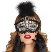 masker dames polyester/veren zwart/wit one-size