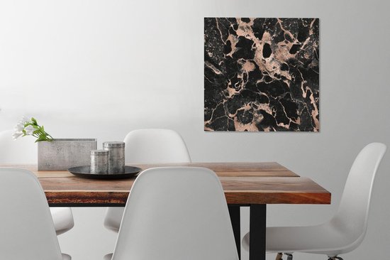 Canvas schilderij 50x50 cm - Wanddecoratie Marmer - Zwart - Roségoud - Muurdecoratie woonkamer - Slaapkamer decoratie - Kamer accessoires - Schilderijen op canvas