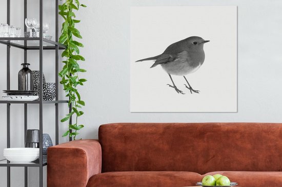 Toile Peinture Robin - Zwart - Wit - 90x120 cm - Décoration murale