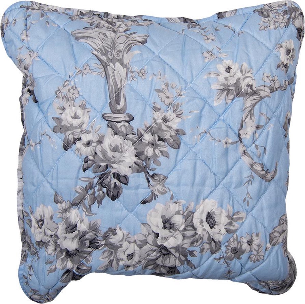 Clayre & Eef Kussenhoes 40x40 cm Blauw Polyester Bloemen