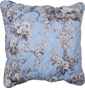 Clayre & Eef Kussenhoes 50*50 cm Blauw Polyester Vierkant Bloemen Sierkussenhoes Kussen hoes