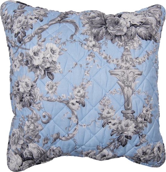 Clayre & Eef Kussenhoes 50x50 cm Blauw Polyester Vierkant Bloemen Sierkussenhoes