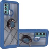 Voor Motorola Moto G60 Sterrenhemel Effen Kleur Serie Schokbestendige PC + TPU Beschermhoes met Ring Houder & Magnetische Functie (Blauw)