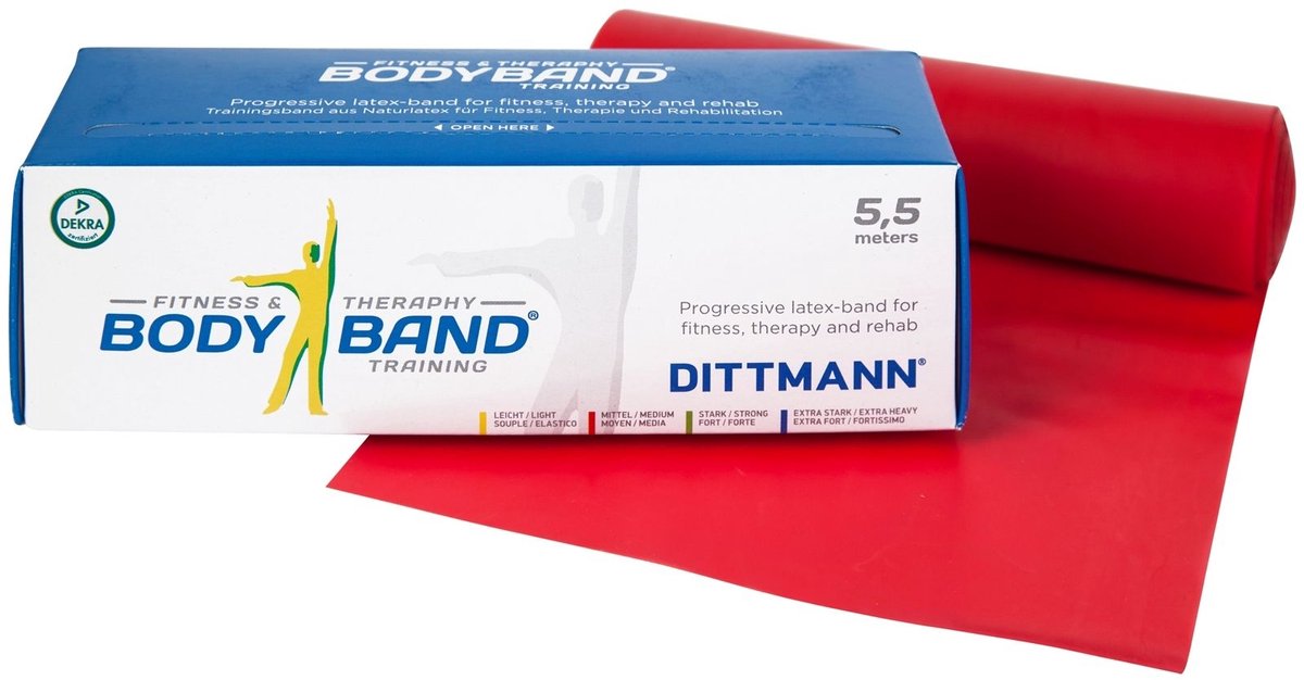 Fitness elastiek 5,5 meter - Medium weerstand - Rood - Body-Band