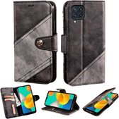 Voor Samsung Galaxy M32 Contrast Kleur Splicing Retro Textuur Horizontale Flip PU Lederen Case met Kaartsleuven & Houder & Portemonnee (Zwart)