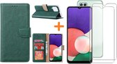 Samsung A22 5G hoesje bookcase Groen - Samsung Galaxy A22 5G hoesje portemonnee boek case - A22 book case hoes cover - Galaxyt A22 5G screenprotector / 2X tempered glass