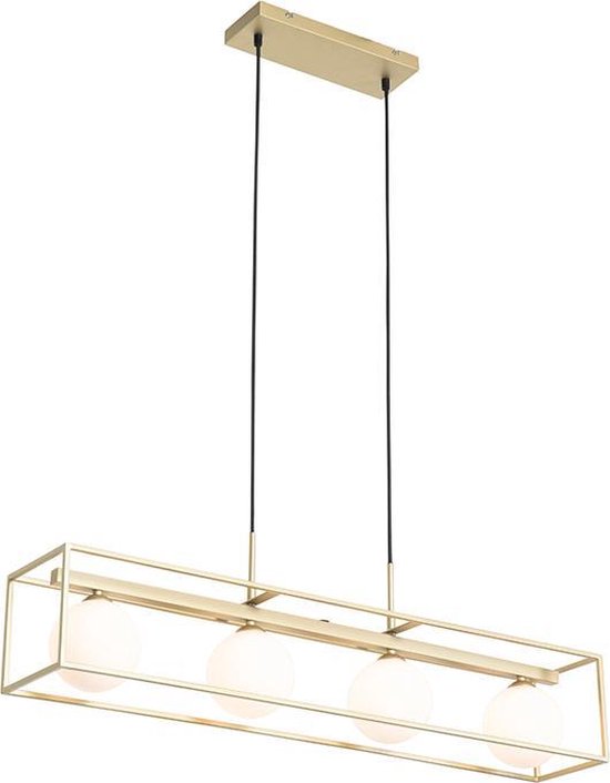 QAZQA aniek - Design Hanglamp eettafel - 4 lichts - L 90 cm - Goud/messing - Woonkamer | Slaapkamer | Keuken