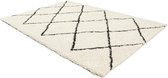 Lifa Living - Vloerkleed Aarhus - Hoogpolig - Geometrische Lijnen - Crème en Zwart - Poolhoogte 2 cm - 80 x 150 cm