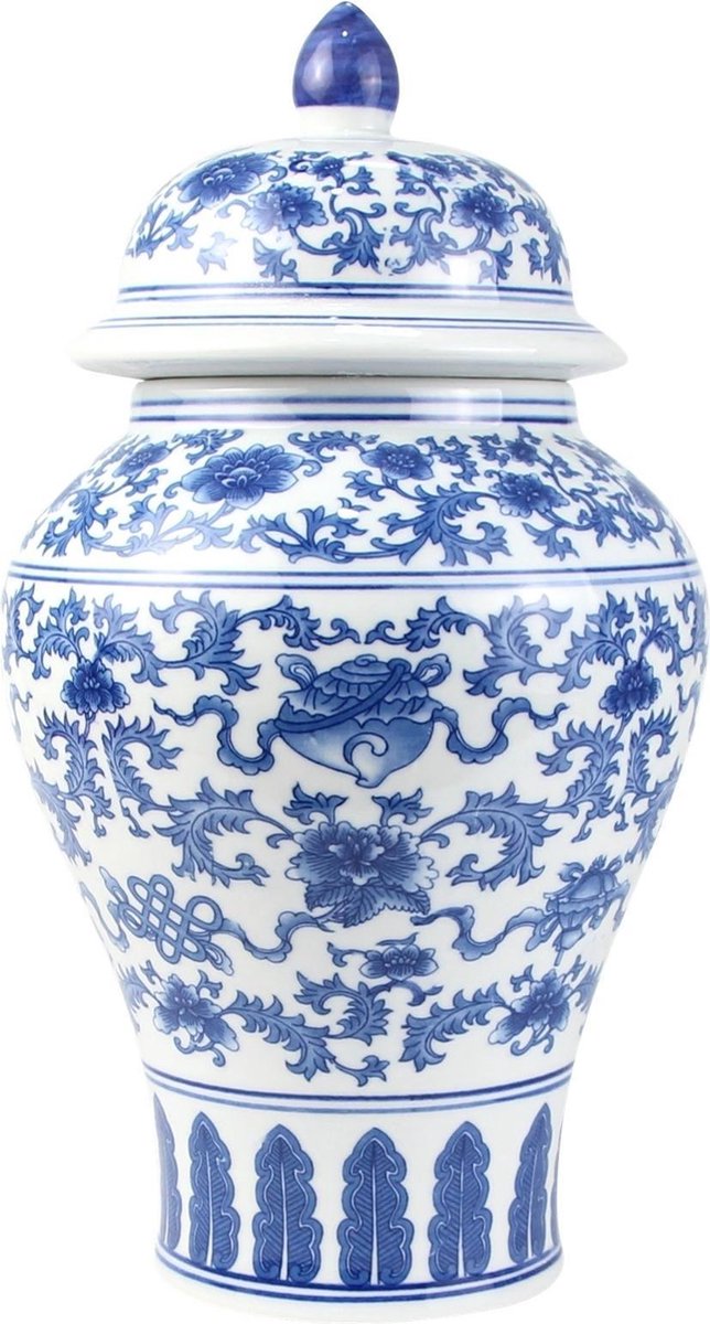 Fine Asianliving Chinese Gemberpot Porselein Blauw Wit Lotus D22xH37cm