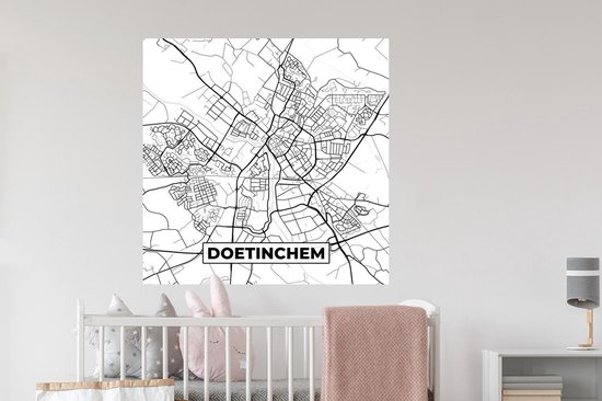 Muurstickers - Sticker Folie - Kaart - Doetinchem - Zwart - Wit - 100x100 cm - Plakfolie - Muurstickers Kinderkamer - Zelfklevend Behang XXL - Zelfklevend behangpapier - Stickerfolie