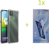 Hoesje Geschikt voor: Motorola Moto G9 Power - Anti Shock Silicone Bumper - Transparant + 1X Tempered Glass Screenprotector