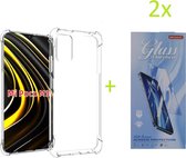 Xiaomi POCO M3 - Anti Shock Silicone Bumper Hoesje - Transparant + 2X Tempered Glass Screenprotector