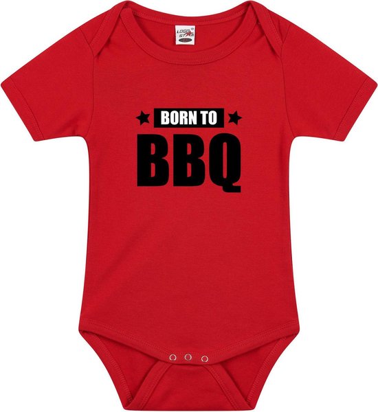 Born to BBQ tekst baby rompertje rood jongens en meisjes - Kraamcadeau barbecue liefhebber 56 (1-2 maanden)