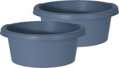 Set van 2x stuks blauwe afwasteilen/afwasbakken rond kunststof 32 cm 10 liter - Afwassen - Handwas teiltjes