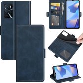 Voor OPPO A16 Dual-side magnetische gesp horizontale flip lederen tas met houder & kaartsleuven & portemonnee (donkerblauw)