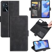 Voor OPPO A16 Dual-side magnetische gesp horizontale flip lederen tas met houder en kaartsleuven en portemonnee (zwart)