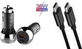 Autolader USB-A & USB-C met USB-C Oplaadkabel - Snellader - Auto Lader - Sigarettenaansteker Oplader - Geschikt voor Samsung Galaxy A10/A11/A12/A21s/A51/A52/A52s/Note20/Note20Ultra/Watch/S21/