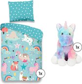 Bedtextielset Kids - Dekbedovertrek Moody + Knuffel Eenhoorn Lulu