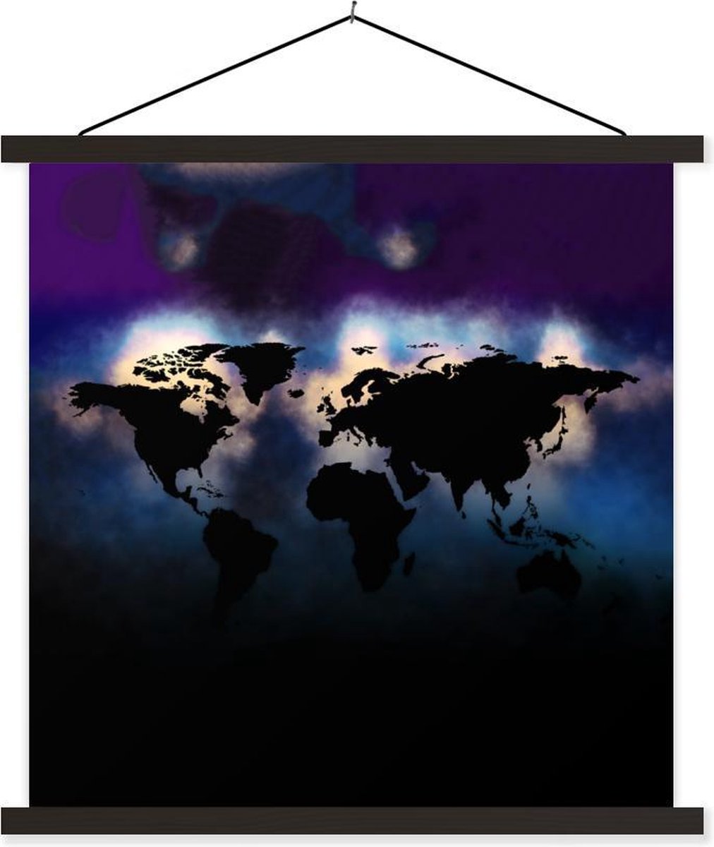 Afbeelding van product TextilePosters  Schoolplaat - Wereldkaart - Paars - Waterverf - 90x90 cm - Zwarte latten