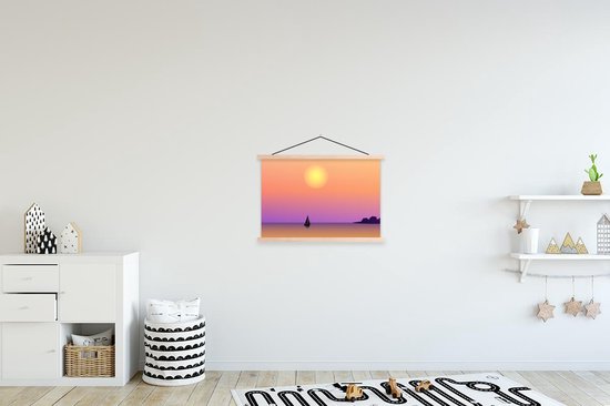 Porte-affiche avec affiche - Affiche scolaire - Bateau - Voile - Soleil - Nuit - 60x40 cm - Lattes vierges