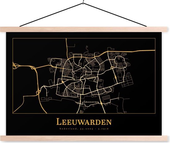 Porte-affiche avec affiche - Affiche scolaire - Carte - Leeuwarden - Or - Zwart - 120x80 cm - lattes vierges