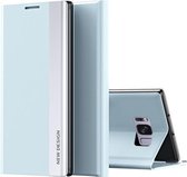 Voor Samsung Galaxy S8 Plus Side gegalvaniseerde magnetische ultradunne horizontale flip lederen hoes met houder (lichtblauw)