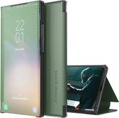 Voor Samsung Galaxy Note8 Koolstofvezel Textuur Bekijk Tijd Horizontale Flip Leather Case met Houder & Touch Call Display ID (Groen)