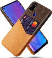 Voor Samsung Galaxy M51 Doek Textuur PC + PU lederen achterkant Schokbestendig hoesje met kaartsleuf (oranje)