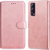 Klassieke kalfstextuur PU + TPU horizontale flip-lederen hoes met houder en kaartsleuven en portemonnee voor vivo Y72 5G (roségoud)