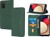 Voor Samsung Galaxy A02s 164mm Geweven Textuur Stiksels Magnetische Horizontale Flip PU Lederen Case met Houder & Kaartsleuven & Portemonnee & Lanyard (Groen)