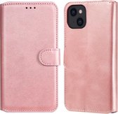 Klassieke kalfstextuur PU + TPU horizontale flip-lederen hoes met houder en kaartsleuven en portemonnee voor iPhone 13 (roségoud)