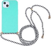 Tarwestro-materiaal + TPU-schokbestendig hoesje met nekkoord voor iPhone 13 mini (groen)