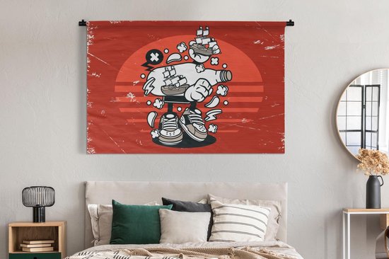 Tenture murale - Tissu mural - Vintage - Bateau - Bouteille - 180x120 cm - Tapisserie