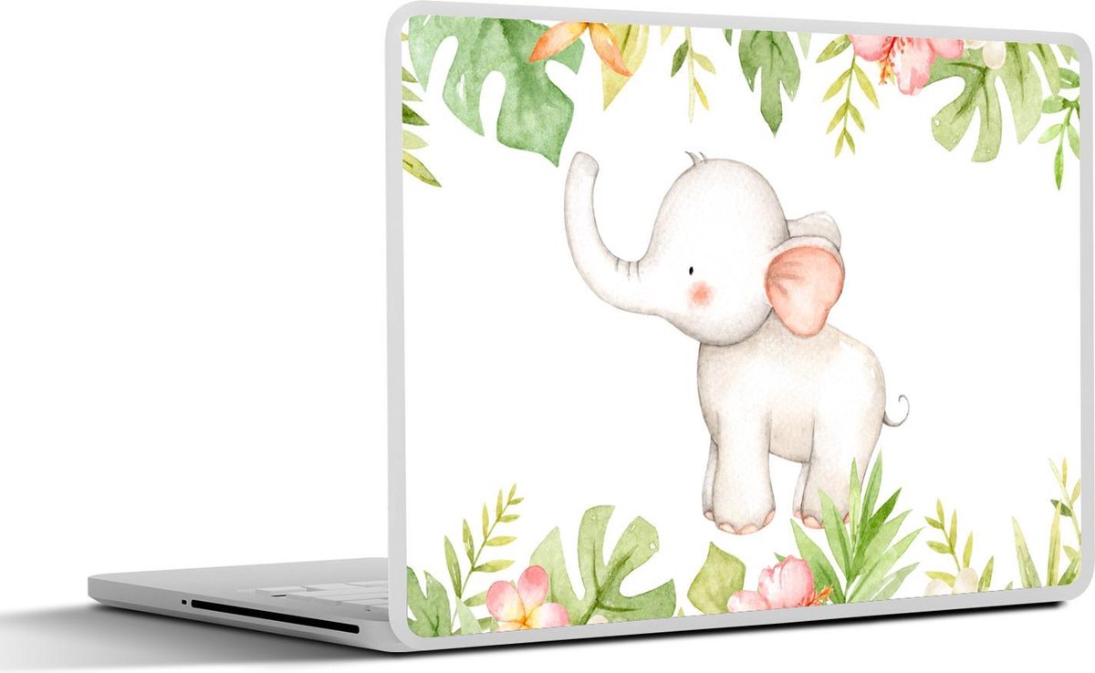 Laptop sticker - 17.3 inch - Olifant - Jungle - Aquarelverf - 40x30cm - Laptopstickers - Laptop skin - Cover