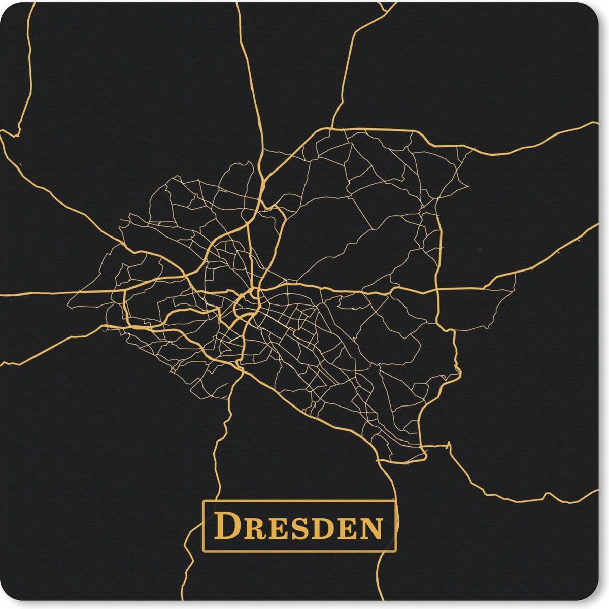 Muismat 30x30 cm - Mousepad Kaart - Dresden - Goud - Zwart - Muismatten