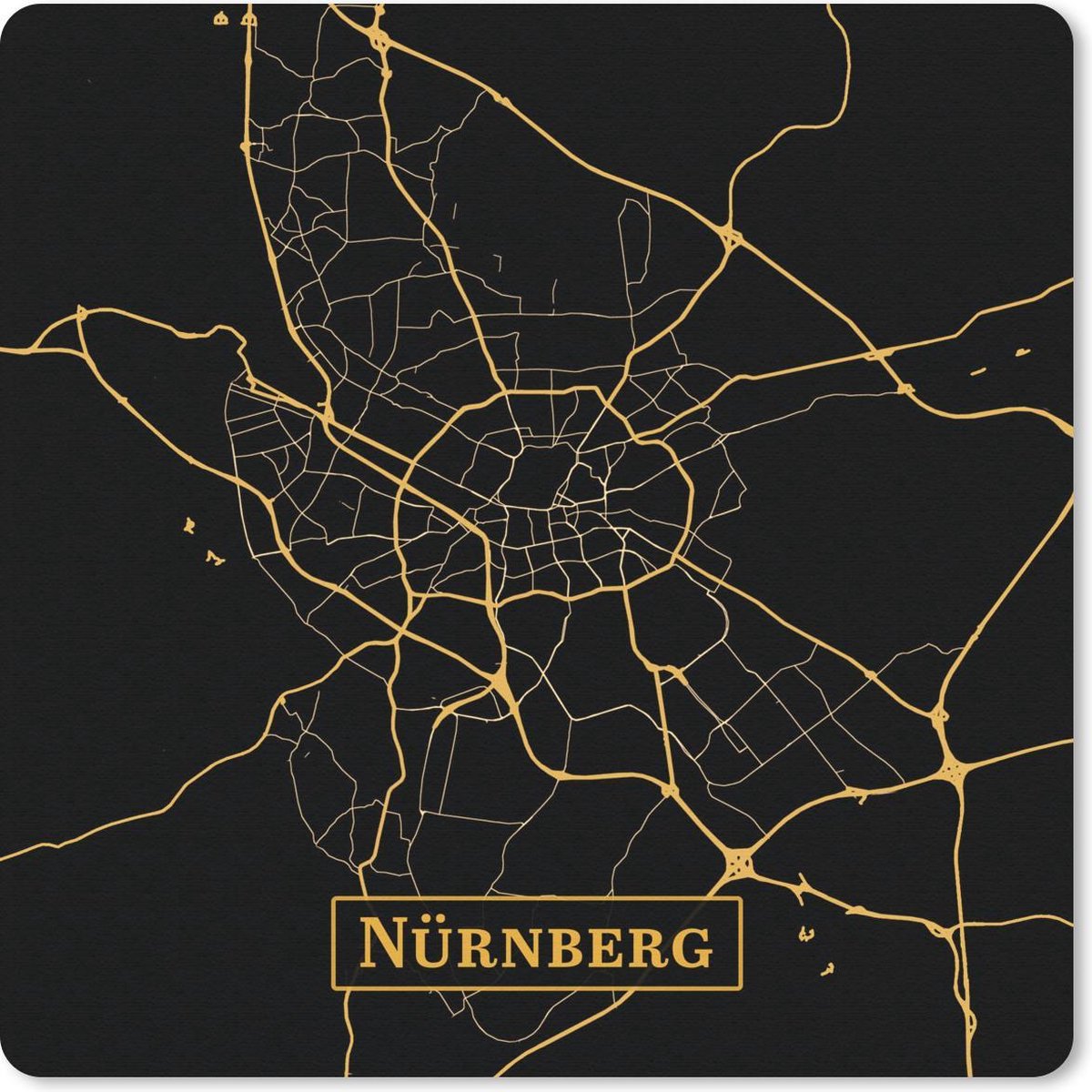 Muismat 30x30 cm - Mousepad Plattegrond - Nürnberg - Goud - Zwart - Muismatten - Stadskaart