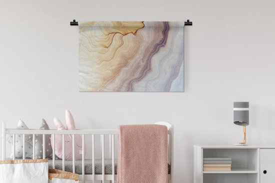 Wandkleed - Wanddoek - Marmer - Textuur - Zandsteen - Goud - Marmerlook - 90x60 cm - Wandtapijt