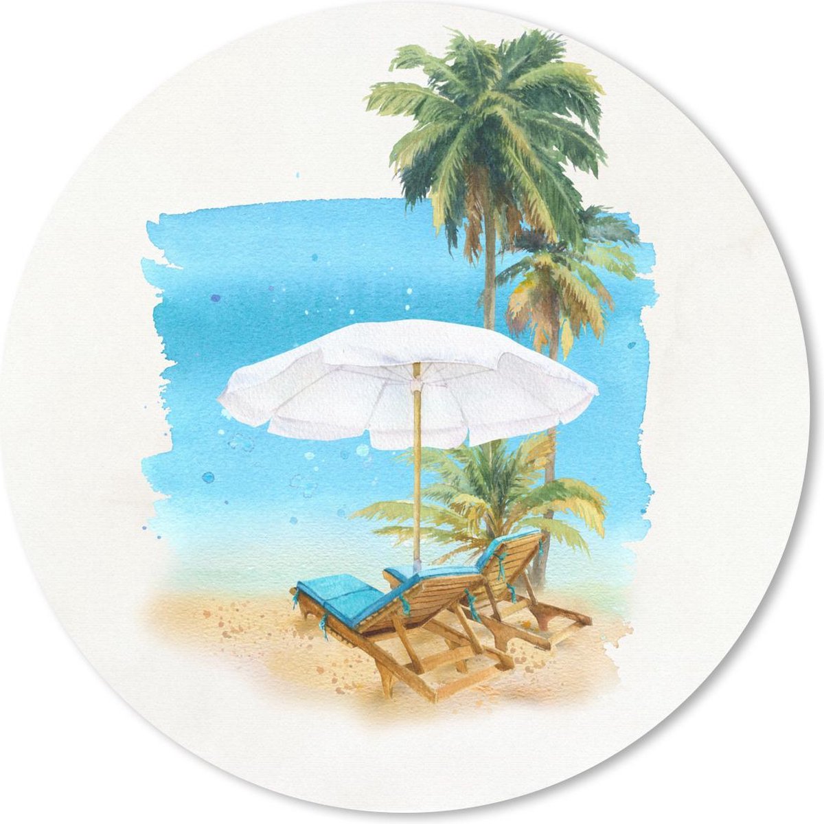 Muismat rond 30x30 cm - Mousepad Strandstoel - Parasol - Palmboom - Ronde muismatten
