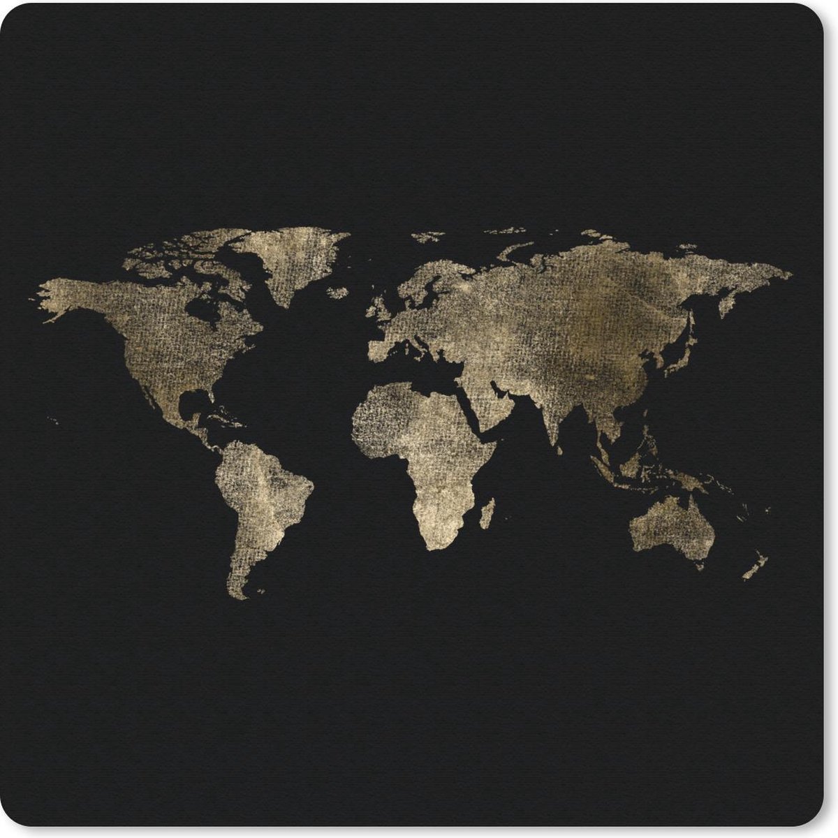 Muismat 20x20 cm - Mousepad Wereldkaart - Luxe - Goud - Muismatten