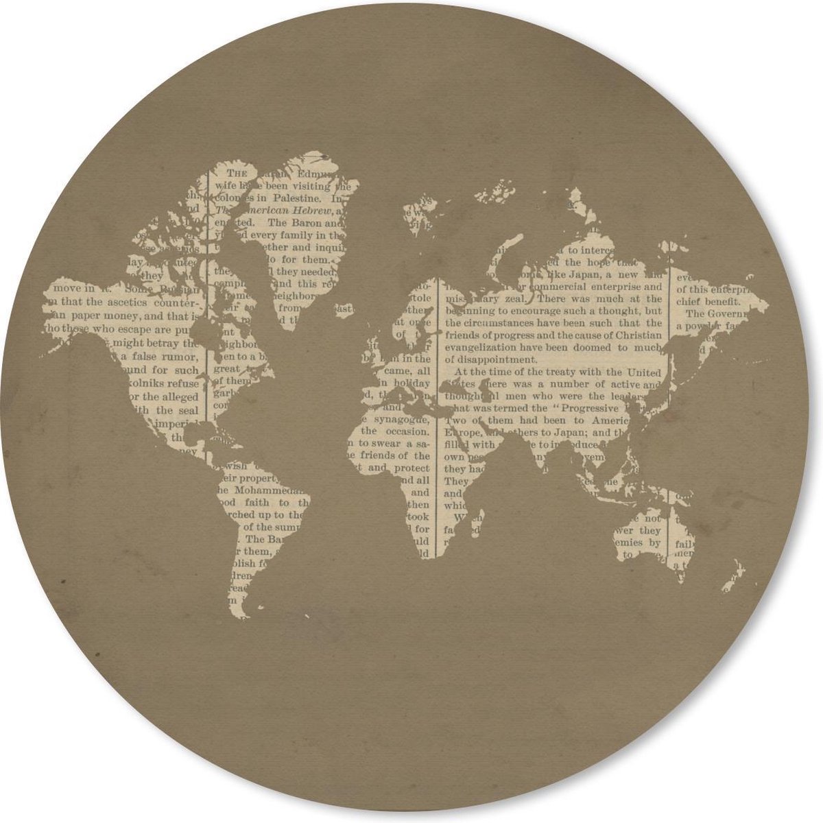 Muismat rond 30x30 cm - Mousepad Wereldkaart - Oud - Krant - Ronde muismatten
