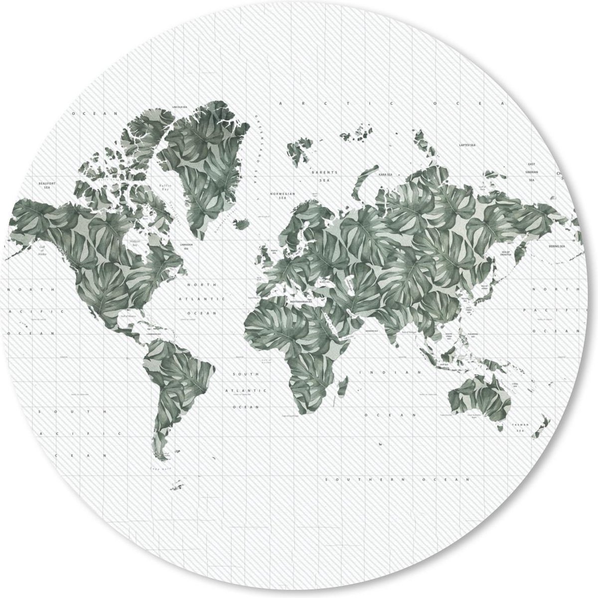 Muismat rond 20x20 cm - Mousepad Wereldkaart - Groen - Bladeren - Ronde muismatten